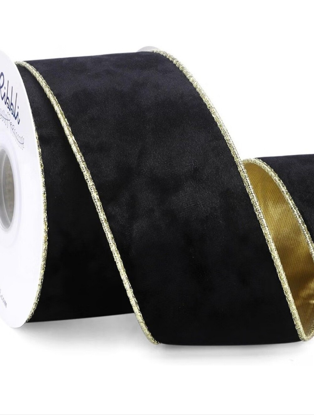 Black Velvet Ribbon with Gold Trim. 10 yards. NWT.